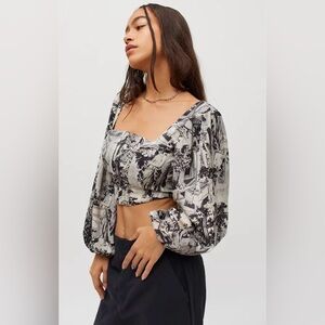 URBAN OUTFITTERS Maddie Cropped Bustier Top Long Sleeve Size Small Gray Black